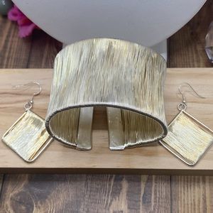 Vintage matching set wire wrapped wide cuff bracelet amd diamond shaped earrings